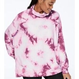 NWT Victoria Secret Pink Tie Dye Sweatshirt Turtleneck Tunic Pullover Top Large